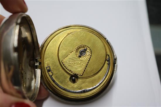 Two 19th century silver pair cased pocket watches, one keyless verge by Bullingford?, London, the other by Watkins, Plymouth.
